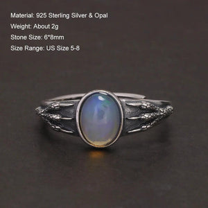Retro Punk Dragon Claw Ring with Opal 925 Sterling Silver Oval Natural Stone Women Vintage Finger Ring Adjustable Fine Jewelry - GQTORCH Jewelry