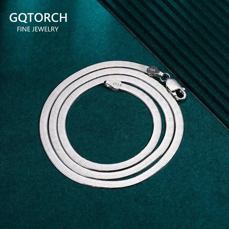 S925 Sterling Silver Necklace Bright Platinum-plated Blade Chain Flat Snake Bone Chain Clavicle Silver Chain Factory Wholesale - GQTORCH Jewelry
