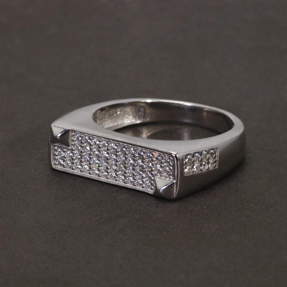 Solid S925 Silver Men's Micro Pave Zircon Ring Art Deco Fashion Modern Minimalist Style Jewelry Birthday Party Gift - GQTORCH Jewelry