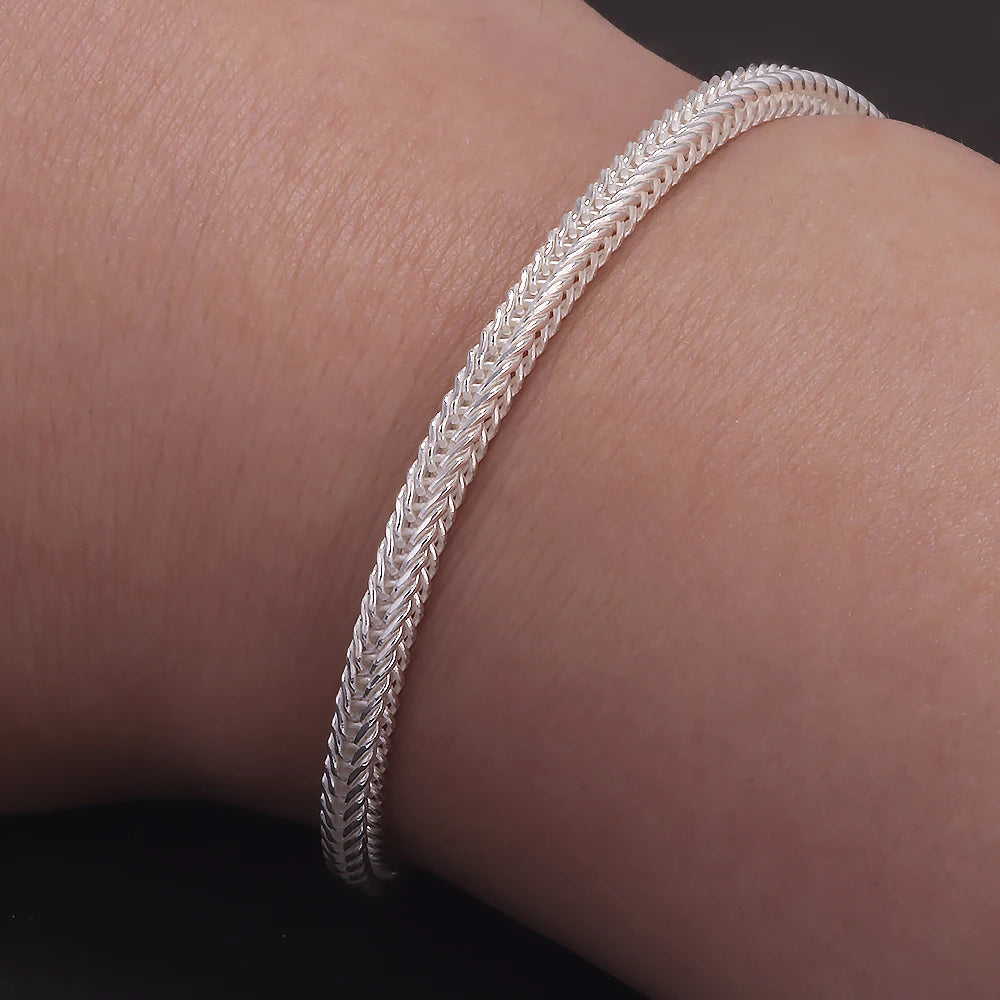 2.8mm 925 Sterling Silver Fox Tail Chain Bracelet for Men Women High Polished Classic Bracelet Simple Trendy Jewelry Accessories