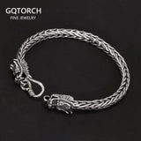 Real Pure 925 Sterling Silver Double Dragon Heads Wristband Handwoven Chain Bracelet Viking Jewelry - GQTORCH Jewelry