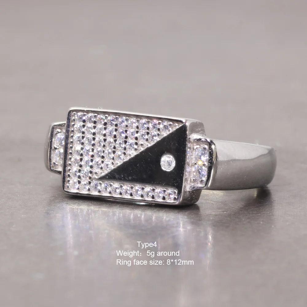 Sterling Silver Rings With Stones Simulated Diamond Anniversary Male Engagement Rings High Quality - GQTORCH Jewelry