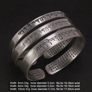 Sanskrit Six Words Bangles For Women And Men 999 Pure Silver Opening Cuff Bracelet Lovers Om Mani Padme Hum Buddhism Jewelry - GQTORCH Jewelry