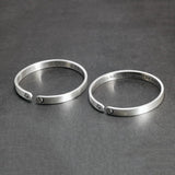 Solid 999 Sterling Silver Jewelry Couple Bangles for Lovers' Sun and Moon Engraved Design Retro Punk Steampunk Accessories - GQTORCH Jewelry
