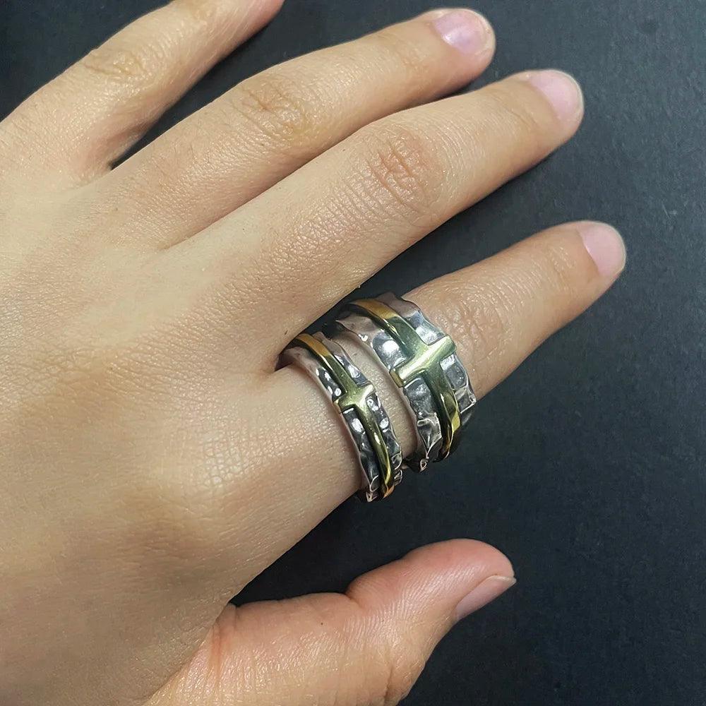 S925 Sterling Silver Thai Silver Ring Vintage Men's and Women's Wide Cross Ring Opening Adjustable Jewelry - GQTORCH Jewelry