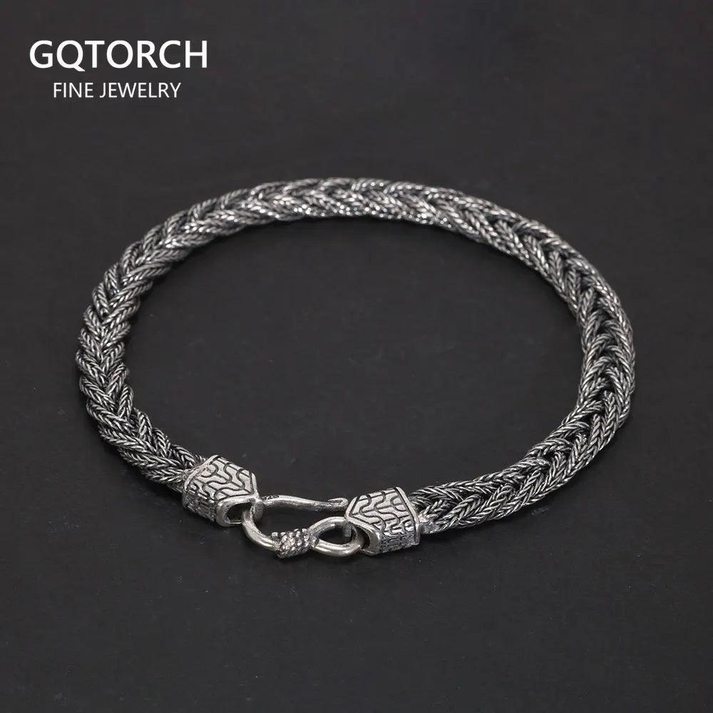 925 Sterling Silver Bracelet 5mm Fox Tail Hand Woven Pattern Women's and Men's Vintage Chain Party Jewelry Gift - GQTORCH Jewelry