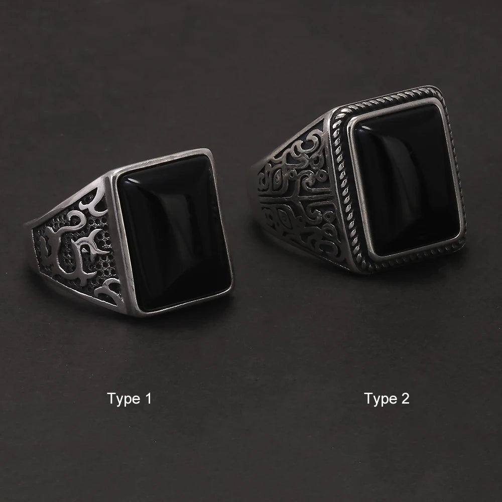 925 Sterling Silver Black Onyx Signet Ring for Men Natural Stone Cool Retro Vintage Punk Turkish Rings Biker Male Jewelry Gift
