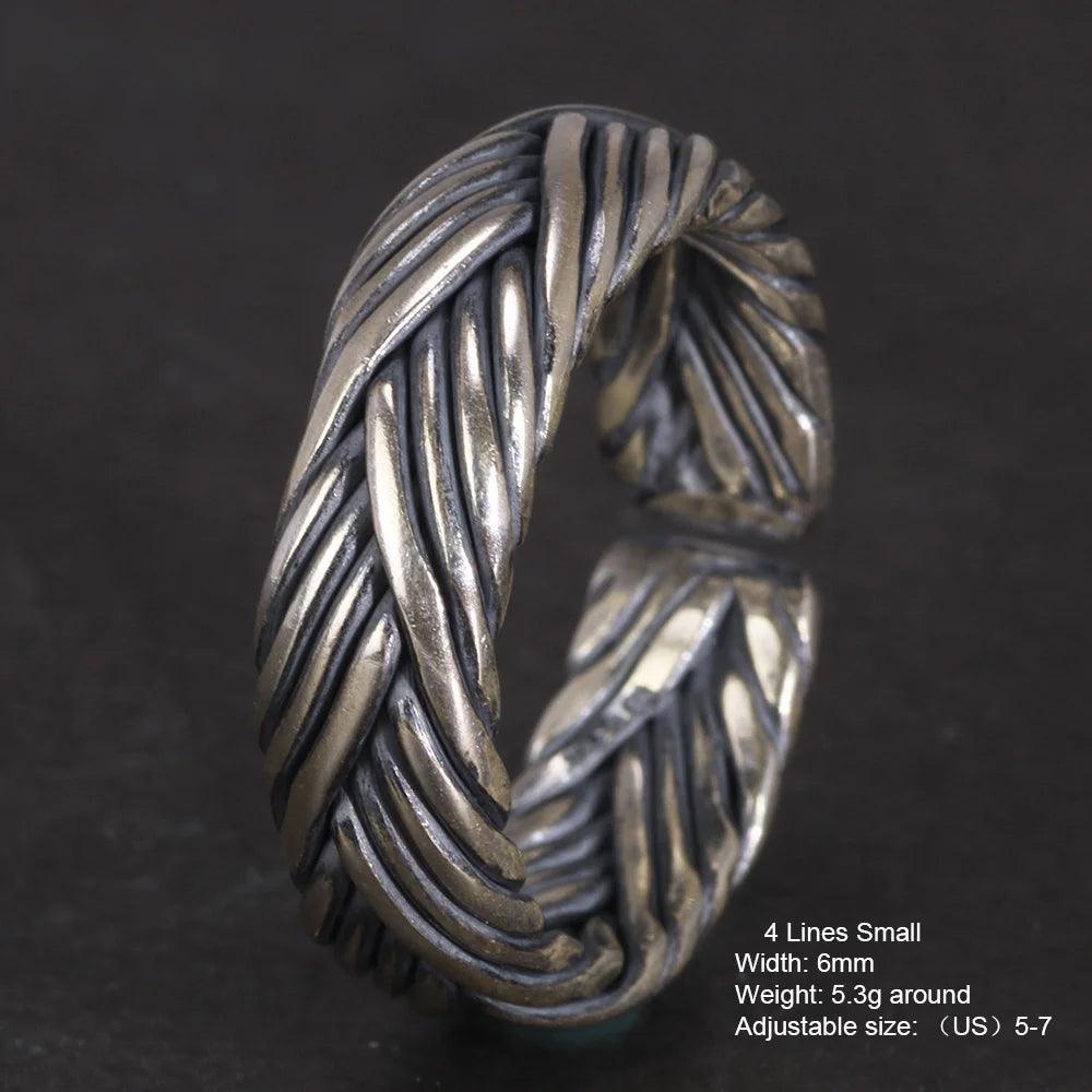 S925 Sterling Silver 2 and 4 Lines Braided Rings Handmade Viking Bands Adjustable Size 5-10 Handcrafted Jewelry - GQTORCH Jewelry