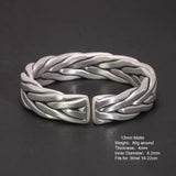 Heavy 999 Sterling Silver Braided Bracelet For Men Retro Solid Thick Handmade Viking Jewelry Opening Adjustable - GQTORCH Jewelry