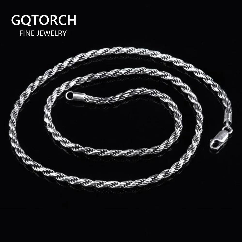 Real Pure 925 Sterling Silver Man Sweater Necklace Italy Design Twisted Braided Chain Vintage Men Jewelry Necklaces & Pendants - GQTORCH Jewelry
