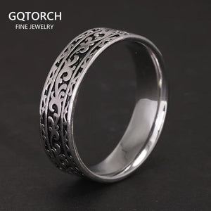 Vintage 925 Sterling Silver Wedding Band Ring with Tangcao Pattern for Men and Women Christmas Party Jewelry Gift Accessories - GQTORCH Jewelry
