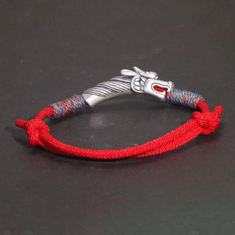 Handwoven 999 Sterling Silver Charm Lucky Red String Bracelet Dragon Men and Women's Jewelry - GQTORCH Jewelry
