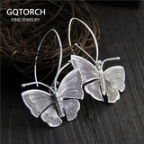 Real Pure 100% 925 Sterling Silver Exaggerated Large Butterfly Drop Earrings For Women Handmade Vintage Style - GQTORCH Jewelry