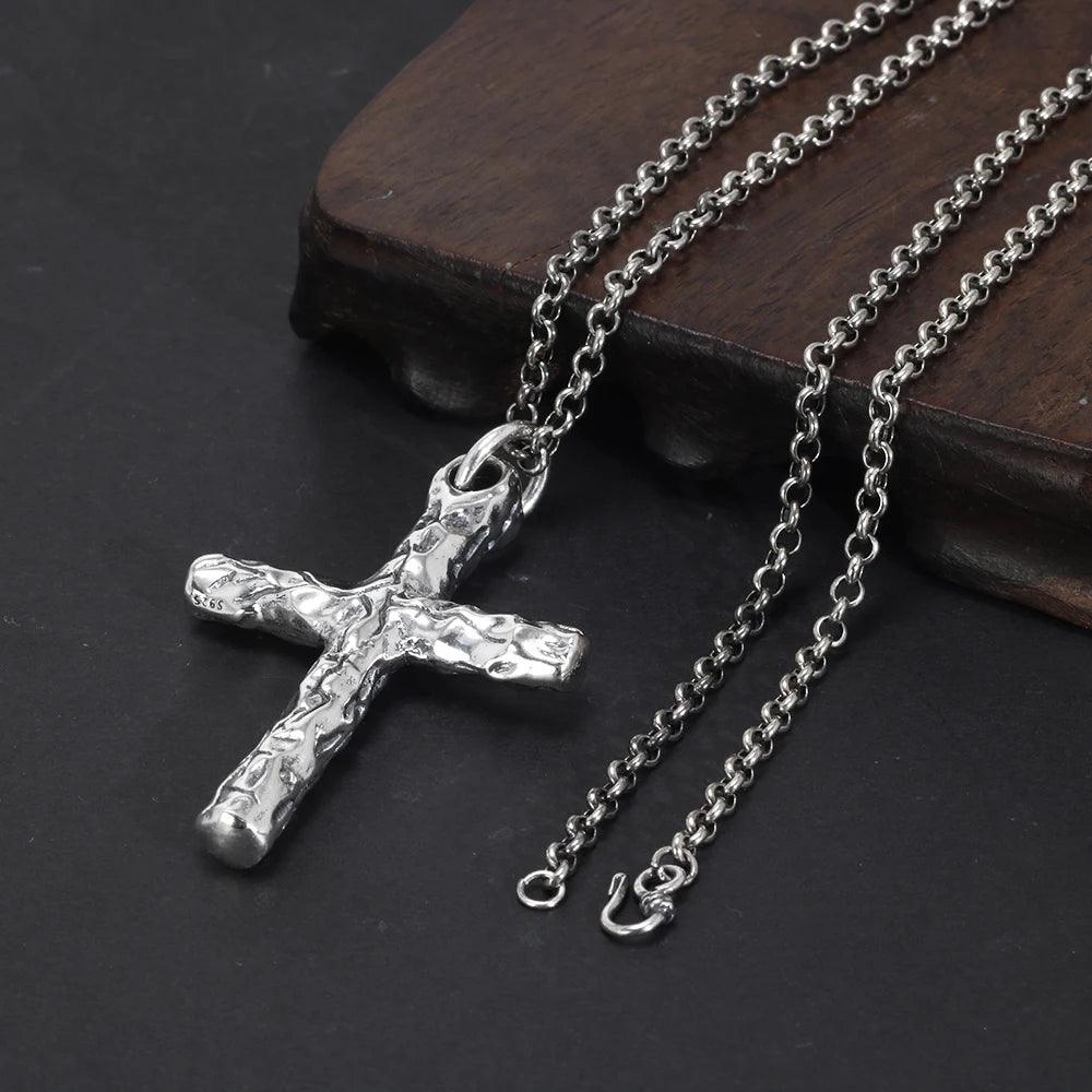 Real Pure 925 Sterling Silver Simple Cross Pendant Necklaces for Men and Women Couples Viking Christian Jewelry - GQTORCH Jewelry