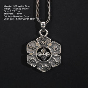 Real 925 Sterling Silver Mantra Pendant Six Words Om Buddhist Jewelry Vintage Women Men Accessories