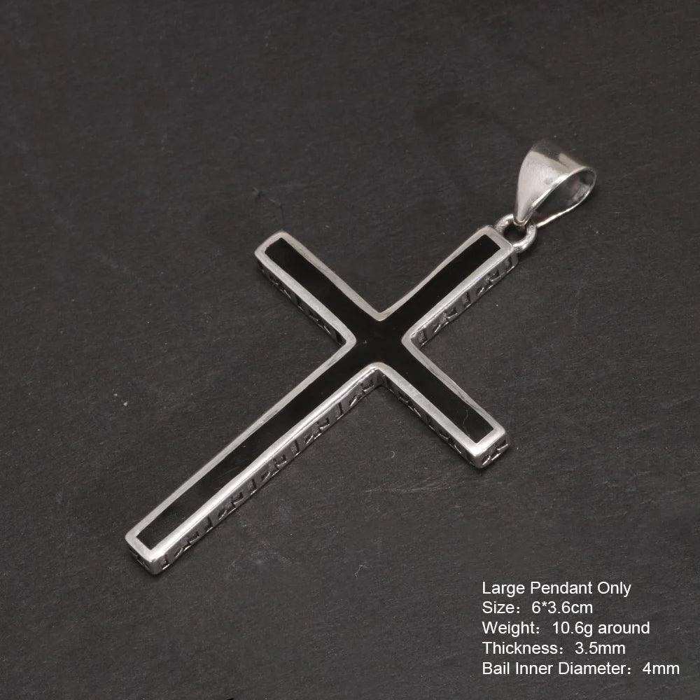 Real Solid 925 Sterling Silver Cross Pendant For Men Christian Black Jesus Necklace Couples Women Lovers Fine Jewelry - GQTORCH Jewelry