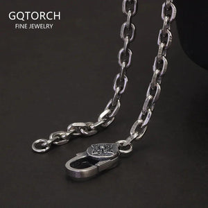 S925 Sterling Silver Classic Chain for Men Women Six Character Mantra Clasp Necklace Simple Vintage Style Fine Jewelry - GQTORCH Jewelry