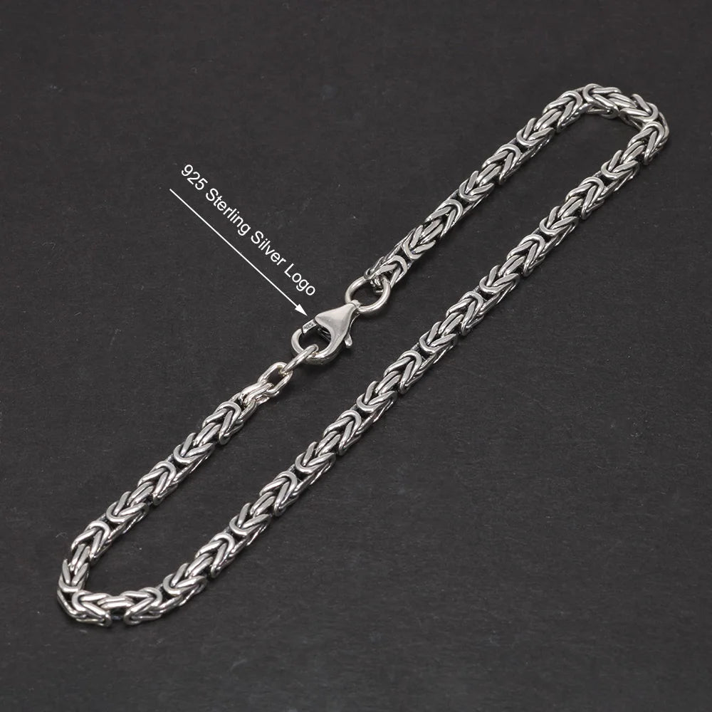 2.5mm Real S925 Sterling Silver Braided Viking Bracelet & Chain Necklace Handmade Vintage Punk Style Men's Fashion Jewelry