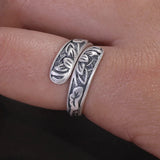 999 Pure Silver Retro Lotus Open Ring for Women Vintage Thai Silver Color Double Layer Adjustable Ethnic Female Jewelry Gift