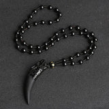 Natural Stone Black And Ice Obsidian Pendant Necklace Wolf Tooth Amulets And Talismans Couple Necklace For Women And Men - GQTORCH Jewelry