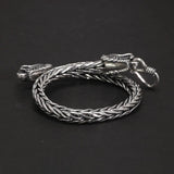 Real Pure 925 Sterling Silver Double Dragon Heads Wristband Handwoven Chain Bracelet Viking Jewelry - GQTORCH Jewelry