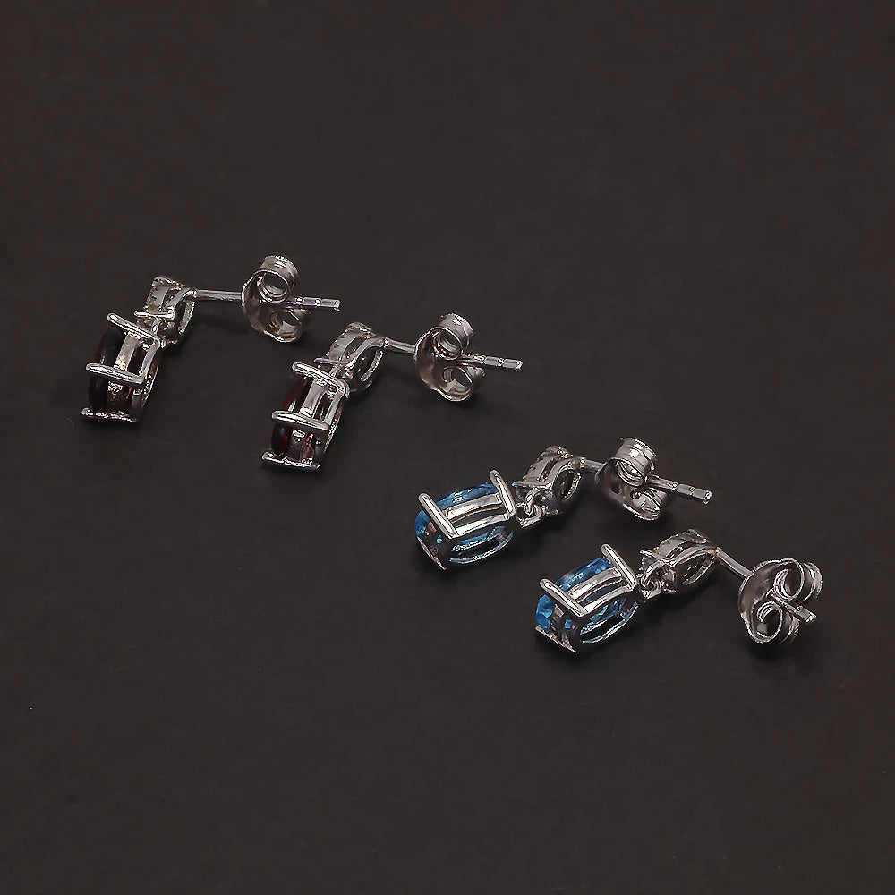 925 Sterling Silver Garnet Topaz Drop Earrings for Women Natural Gemstone Vintage Elegant Fashion Birthday Party Jewelry Gift
