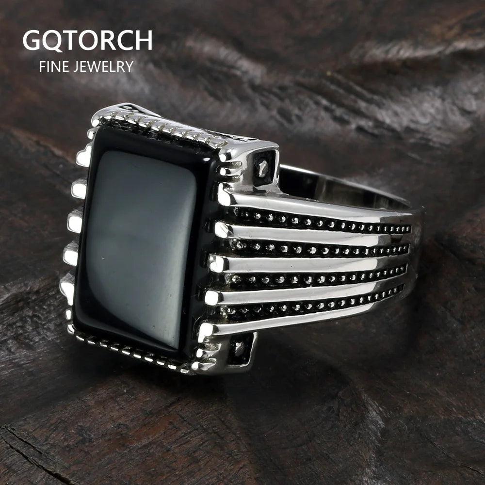 Real Pure 925 Sterling Silver Rings Cool Vintage Rings In Fijne Sieraden Turkey Ring For Men Black Micro Pave Zircon - GQTORCH Jewelry