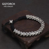 Unique Handmade Jewelry 925 Sterling Silver Snake Bone Bracelet Hand Braided Rope Chain Antient Viking Length Adjustable - GQTORCH Jewelry