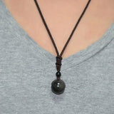 Necklaces & Pendants Natural Stone For Women and Men Black Obsidian Rainbow Eye Beads Ball Transfer Lucky Love - GQTORCH Jewelry