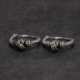 Real 925 Sterling Silver Hoop Earrings With String Ball Retro Antique Style Thai Silver Jewelry For Women Men Cool Fashion - GQTORCH Jewelry