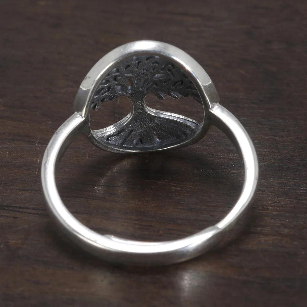 Real 925 Sterling Silver Tree of Life Ladies Ring Hollow Design Viking Jewelry Resizable US Size 5-10 - GQTORCH Jewelry