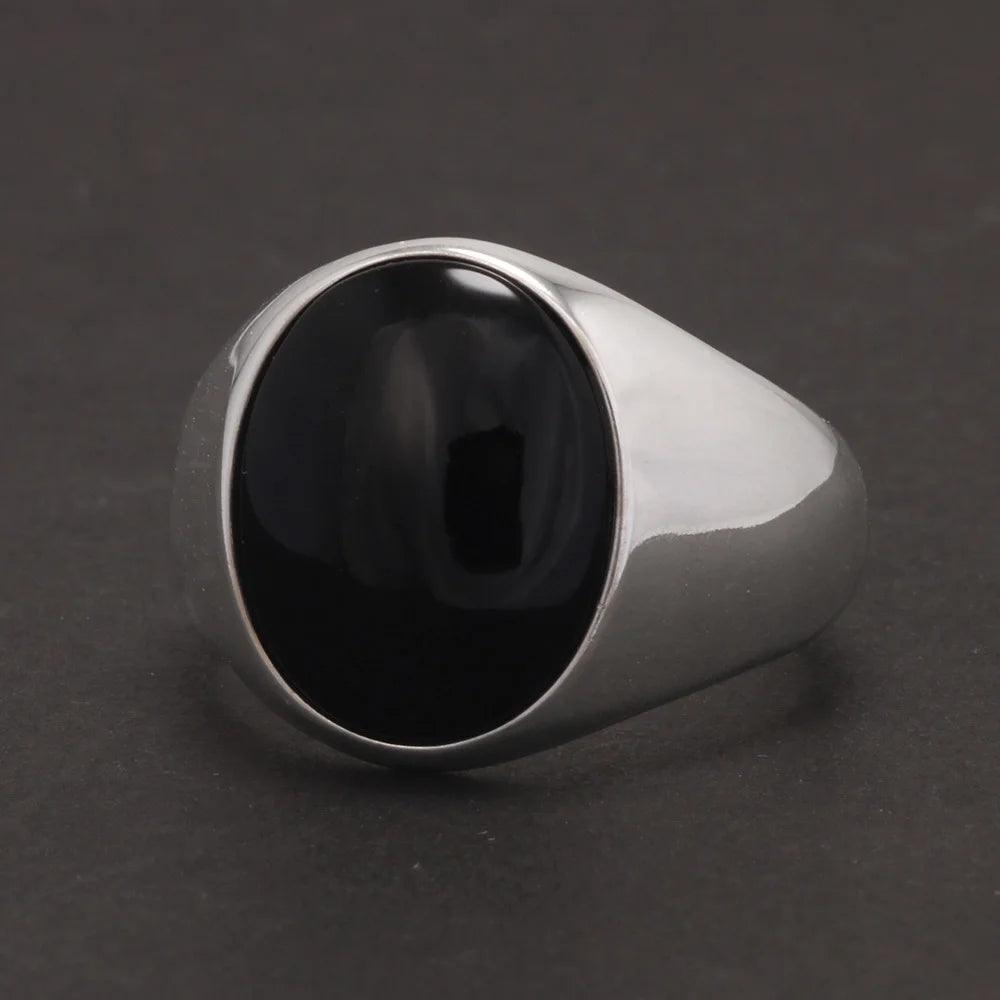 S925 Sterling Silver Natural Stone Rings for Men Red Black Color Agate Turkish Handmade Jewelry Luxury Ring Smooth Simple Design - GQTORCH Jewelry