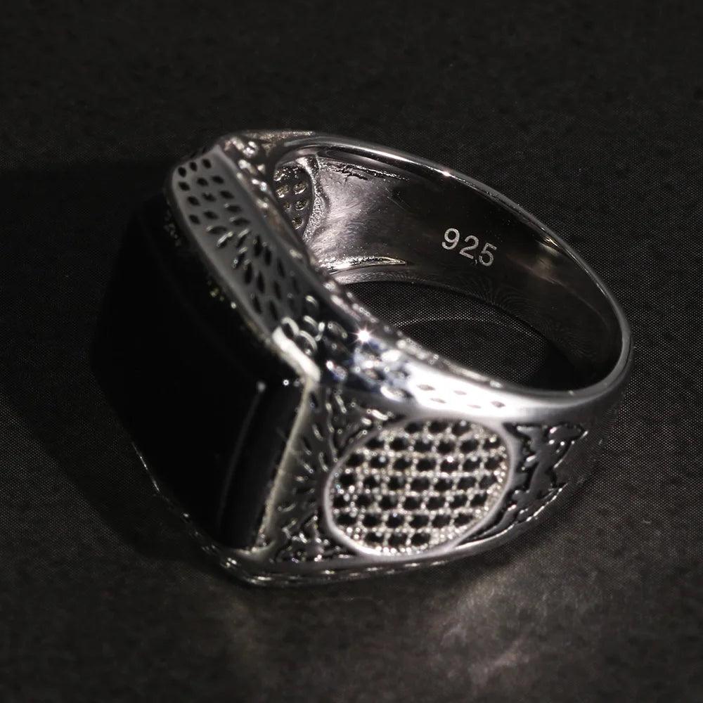Real Pure 925 Sterling Silver Rings Retro Vintage Cool Turkey Ring For Men Mens Rings With Stones Turkish Jewelry Anel Masculino - GQTORCH Jewelry