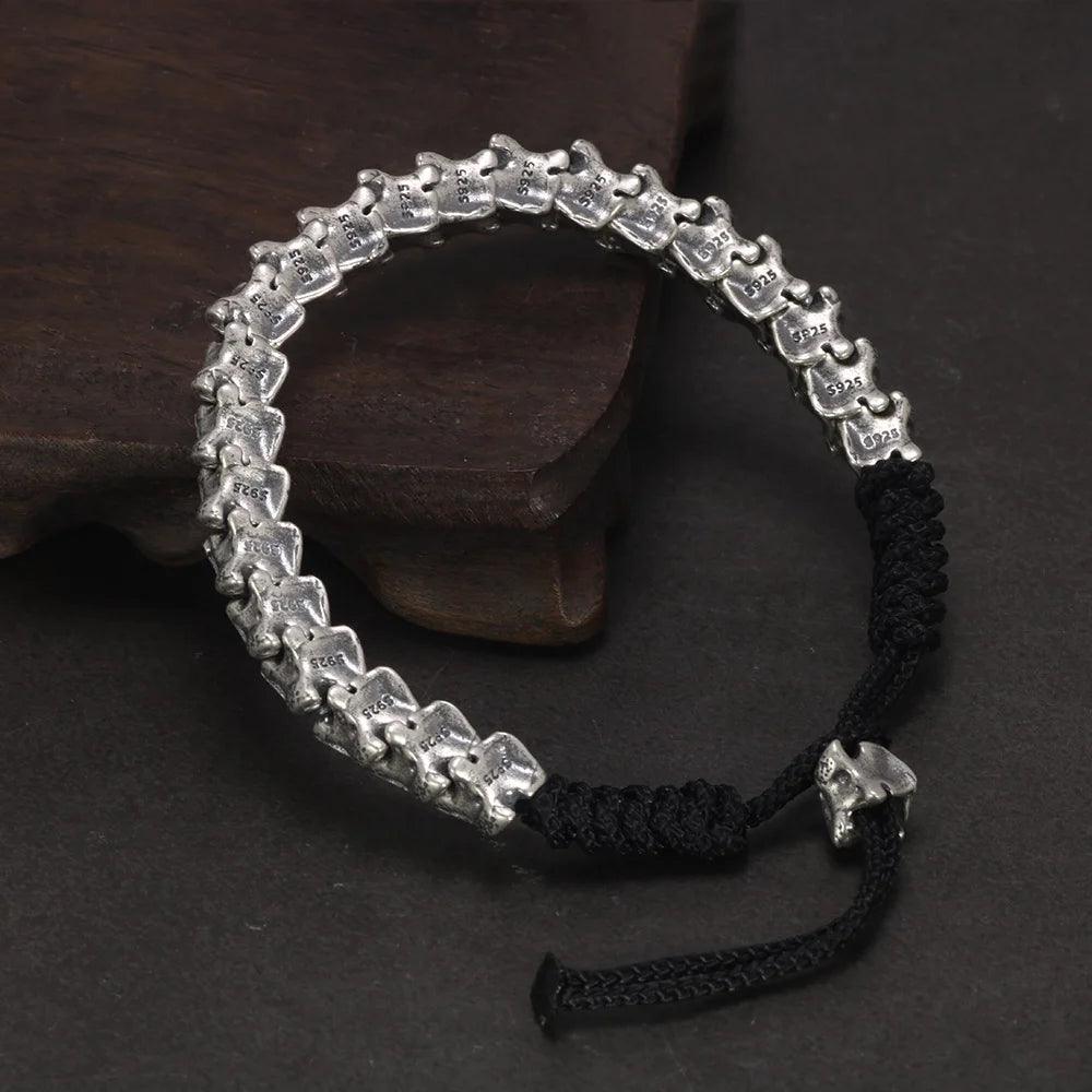 Unique Handmade Jewelry 925 Sterling Silver Snake Bone Bracelet Hand Braided Rope Chain Antient Viking Length Adjustable - GQTORCH Jewelry