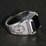 Real Solid 925 Sterling Silver Rings Claw Setting With Natural Onyx Stone For Men Retro Punk Resizable Biker Rings - GQTORCH Jewelry