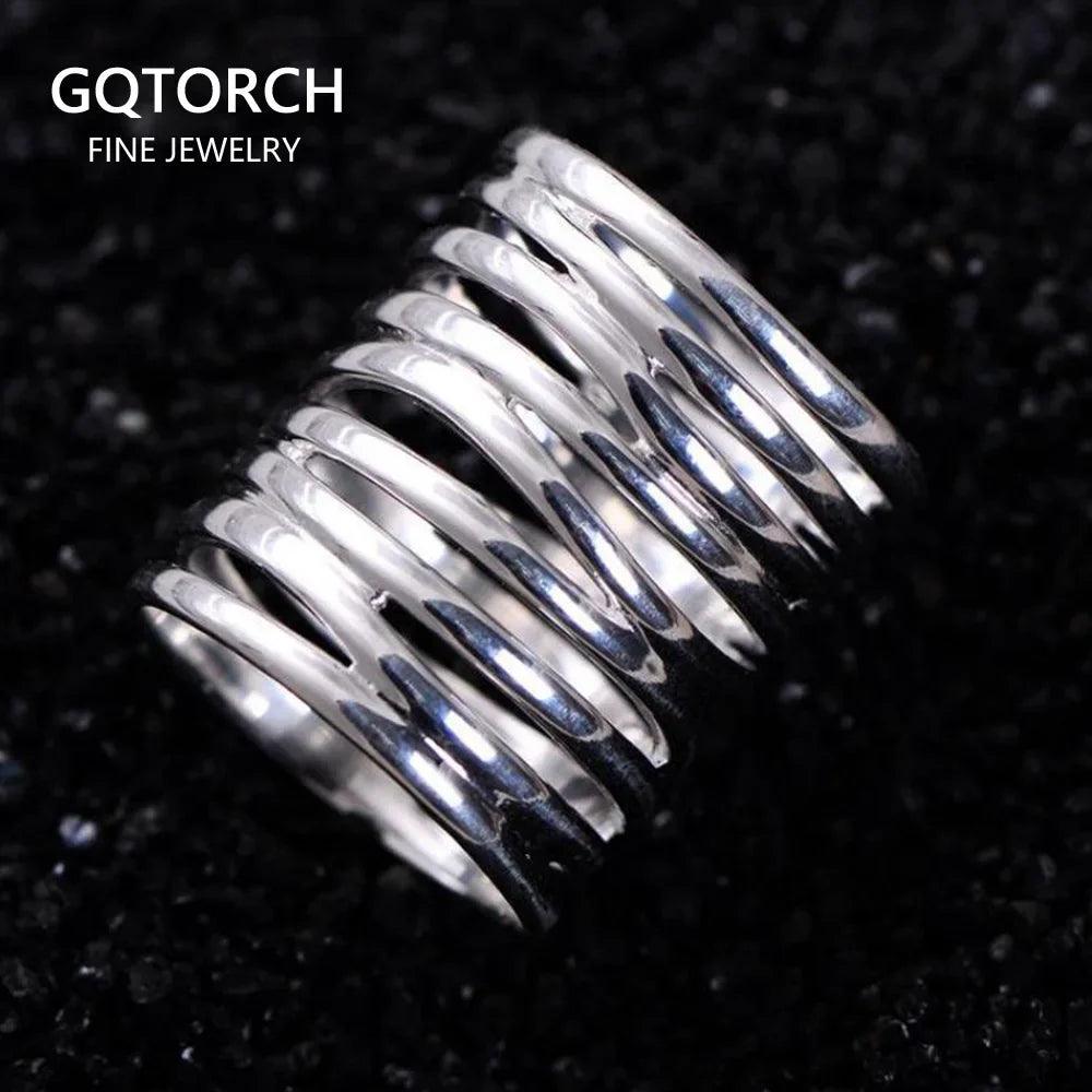 Real Pure 925 Sterling Silver Braided Rings For Women Vintage Twisted Wide Rings Aneis Feminino - GQTORCH Jewelry