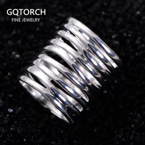 Real Pure 925 Sterling Silver Braided Rings For Women Vintage Twisted Wide Rings Aneis Feminino - GQTORCH Jewelry