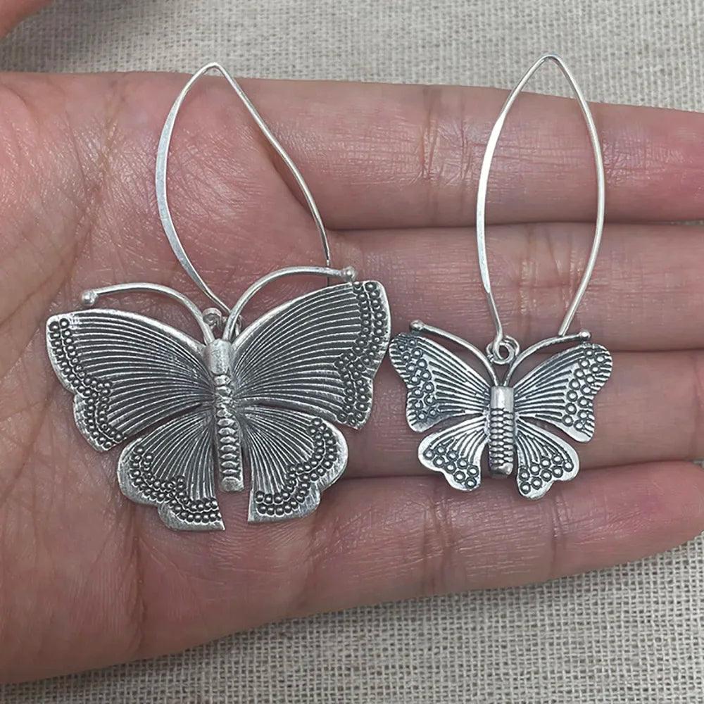 Real Pure 100% 925 Sterling Silver Exaggerated Large Butterfly Drop Earrings For Women Handmade Vintage Style - GQTORCH Jewelry