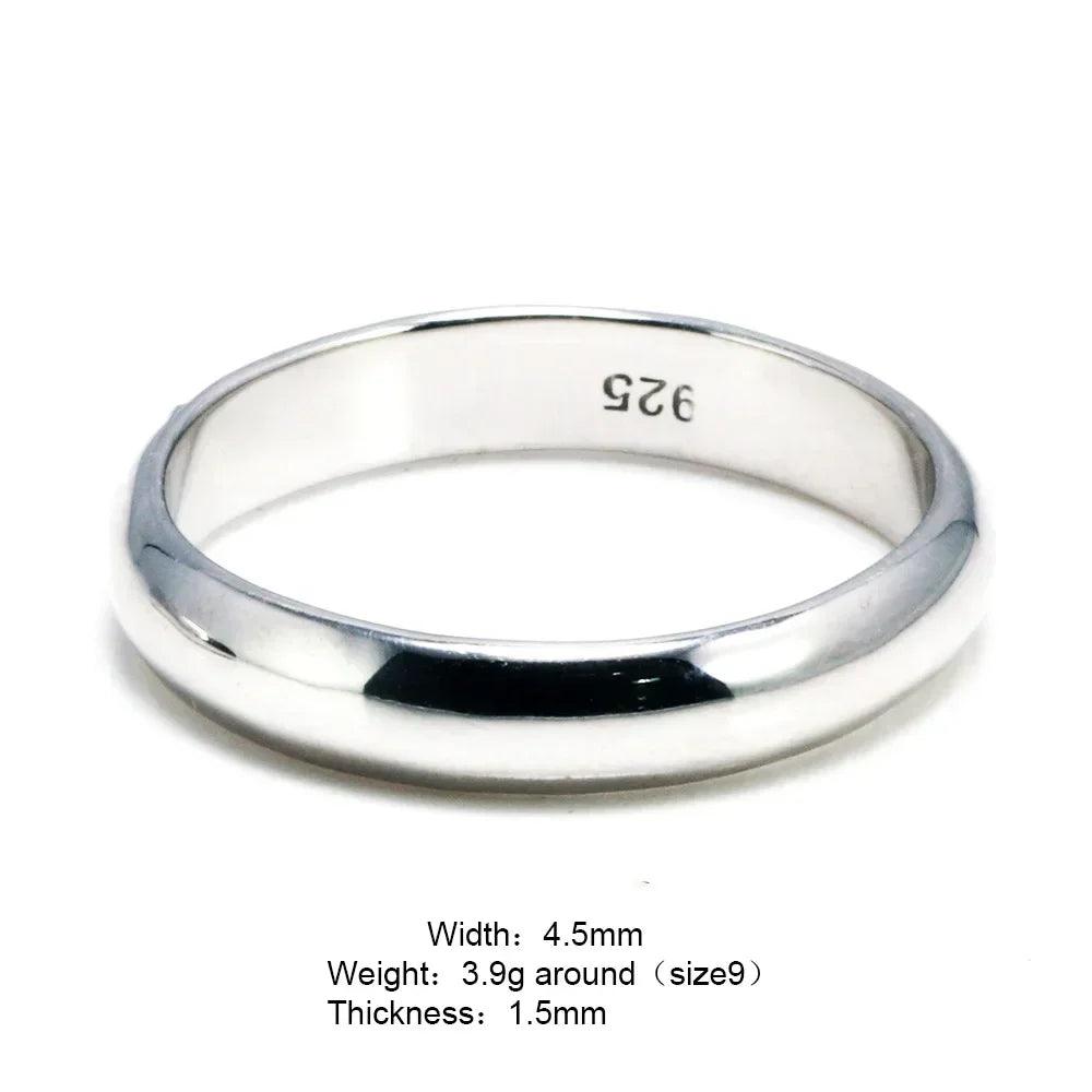Real Pure 925 Sterling Silver Rings For Women And Men Simple Couple Ring Smooth Wedding Band For Lovers Free Name Engraved - GQTORCH Jewelry