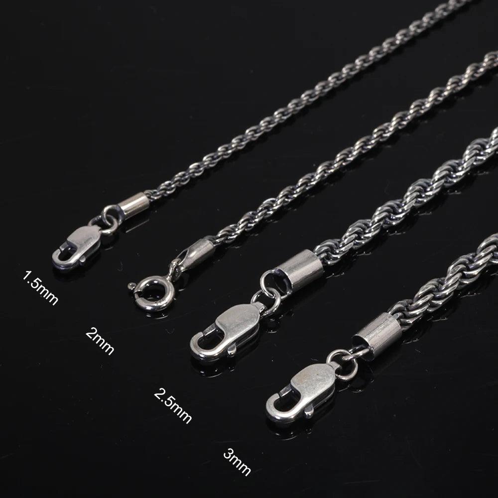 Real Pure 925 Sterling Silver Man Sweater Necklace Italy Design Twisted Braided Chain Vintage Men Jewelry Necklaces & Pendants - GQTORCH Jewelry