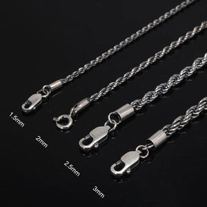 Real Pure 925 Sterling Silver Man Sweater Necklace Italy Design Twisted Braided Chain Vintage Men Jewelry Necklaces & Pendants - GQTORCH Jewelry
