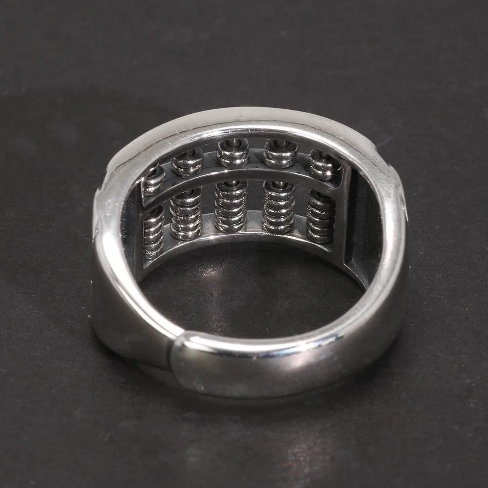 Real S925 Vintage Sterling Silver Wealth Coin Abacus Ring Open Style Men's and Women's Feng Shui Jewelry - GQTORCH Jewelry