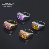 925 Sterling Silver Gemstone Signet Ring for Women 18k Gold Plated Citrine Pink Quartz Simple Fashion Party Jewelry Accessories