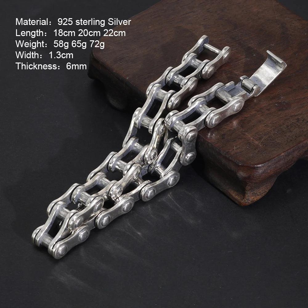 Vintage Bicycle Chain Bracelet 925 Sterling Silver for Men Viking Fine Jewelry - GQTORCH Jewelry