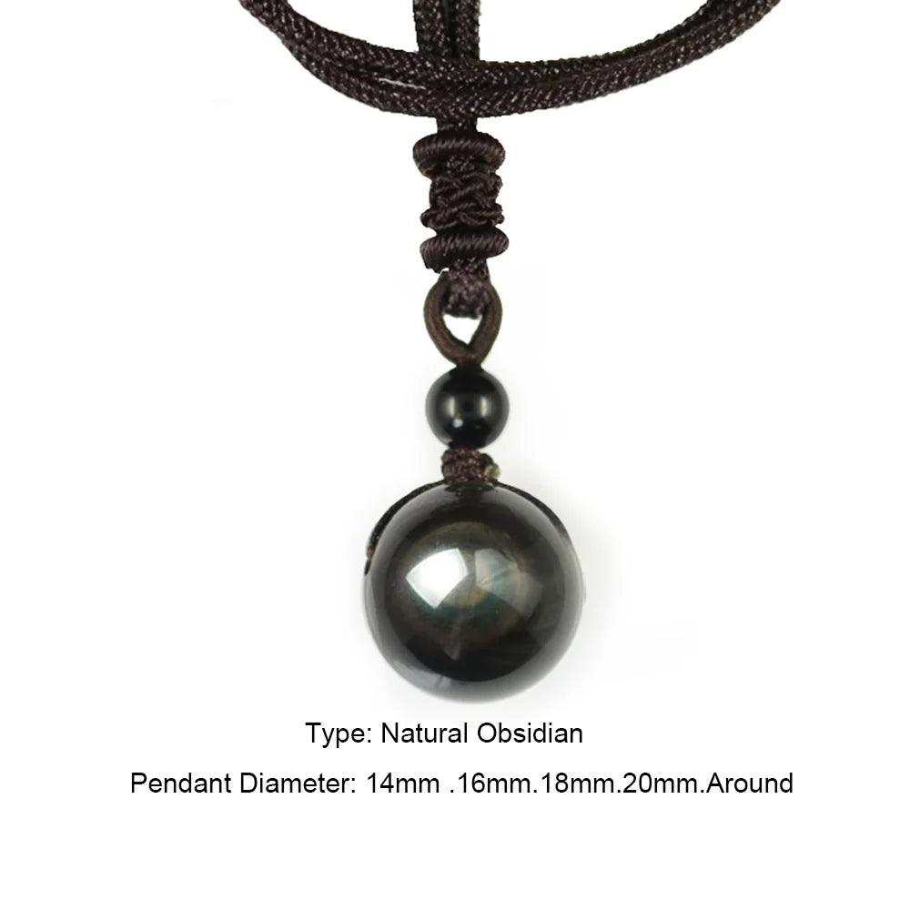 Necklaces & Pendants Natural Stone For Women and Men Black Obsidian Rainbow Eye Beads Ball Transfer Lucky Love - GQTORCH Jewelry
