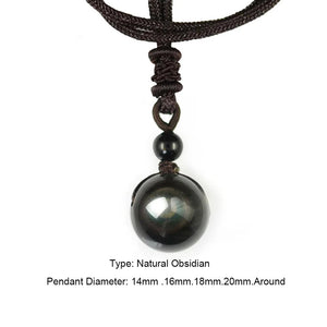 Necklaces & Pendants Natural Stone For Women and Men Black Obsidian Rainbow Eye Beads Ball Transfer Lucky Love - GQTORCH Jewelry