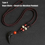 Natural Stone Black And Ice Obsidian Pendant Necklace Wolf Tooth Amulets And Talismans Couple Necklace For Women And Men - GQTORCH Jewelry