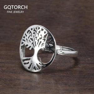 Real 925 Sterling Silver Tree of Life Ladies Ring Hollow Design Viking Jewelry Resizable US Size 5-10 - GQTORCH Jewelry