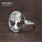 Real 925 Sterling Silver Tree of Life Ladies Ring Hollow Design Viking Jewelry Resizable US Size 5-10 - GQTORCH Jewelry