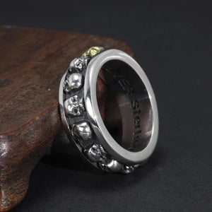 S925 Sterling Silver Rotating Spinner Skull Mens Rings Retro Punk Rock Style Aneis Vintage Fine Jewelry - GQTORCH Jewelry